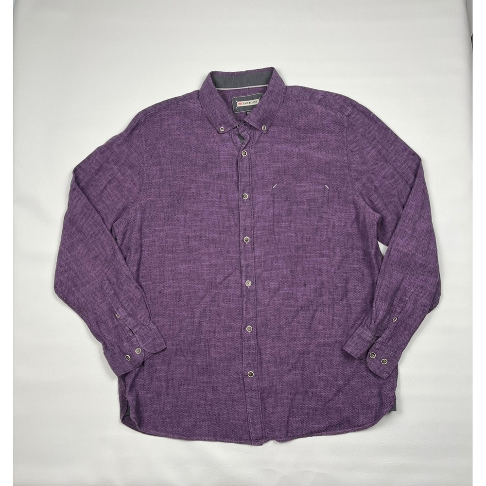 32 Bar Blues Button Down Shirt Mens XL Purple Linen Blend Long Sleeve Pocket